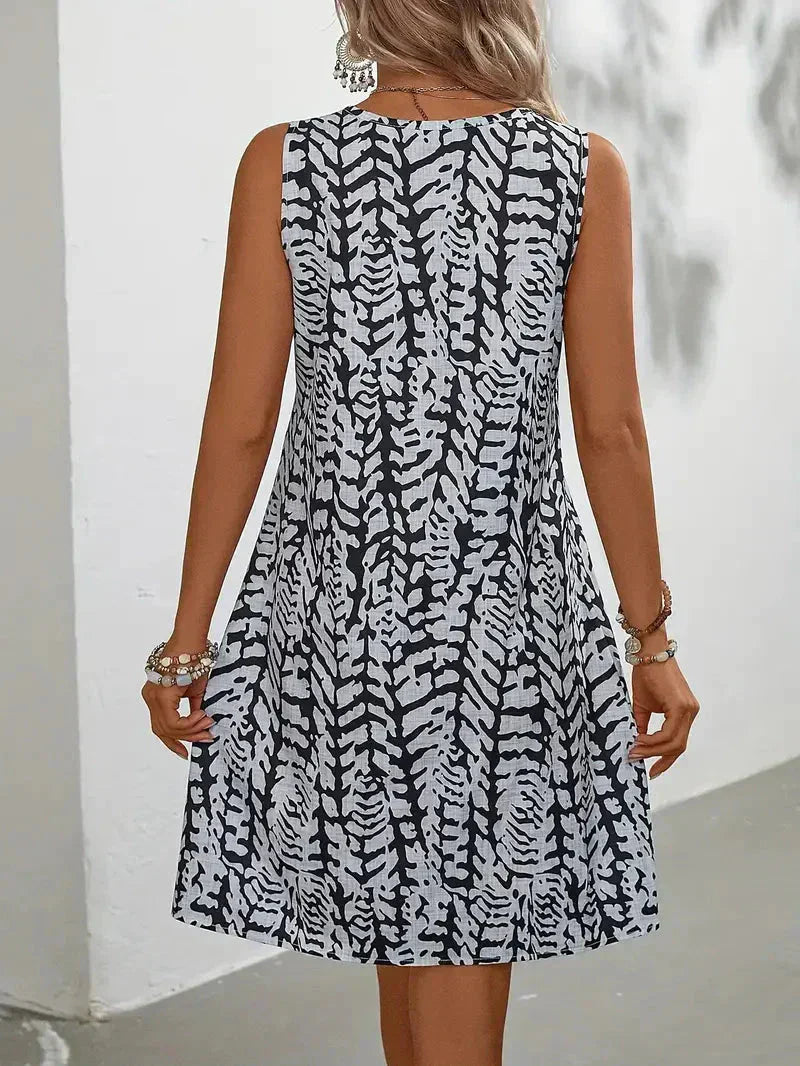 Dames Zomerjurk Mouwloos Abstracte Print V-hals Loszittend - Zwart / Groen / Rood - Maelen