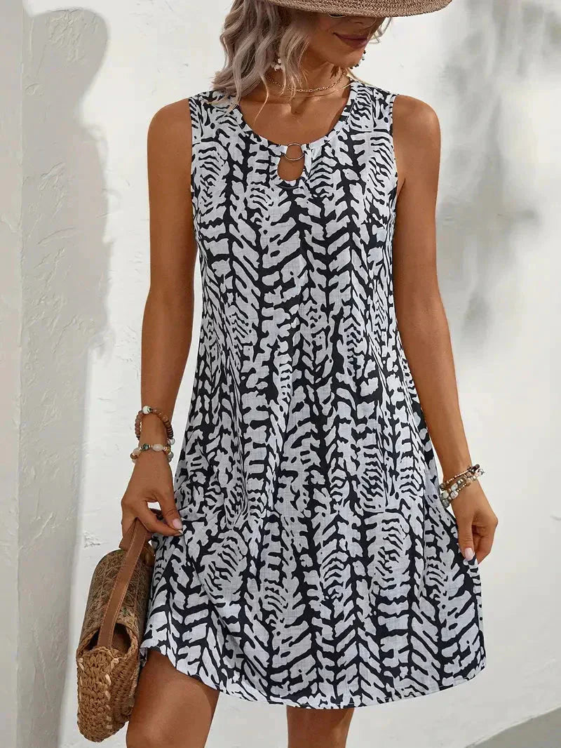 Dames Zomerjurk Mouwloos Abstracte Print V-hals Loszittend - Zwart / Groen / Rood - Maelen