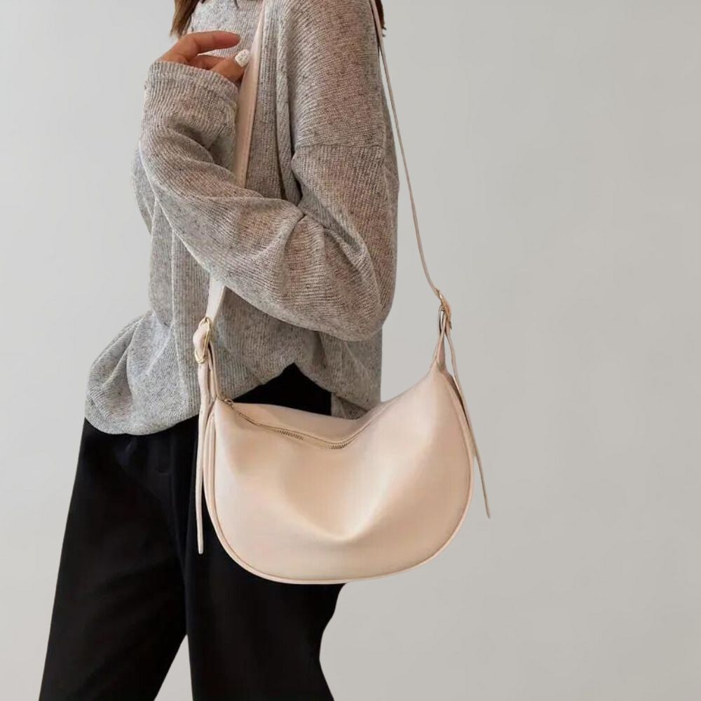 Luna | Halfmaan Crossbody Tas Dames - Compact, Verstelbaar en Veelzijdig - Zwart / Bruin / Wit