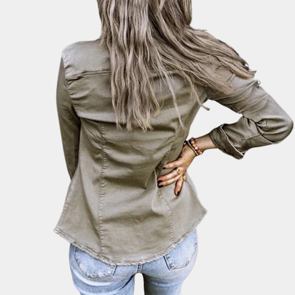 Allegra Shacket Blouse | Urban Damesblouse met Vintage-Washed Design en Praktische Details