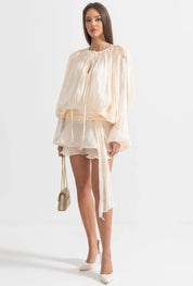 Chiara Jurk | Ruffled Mini Jurk met Lange Mouwen en Tailleband