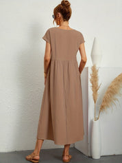 Casual Jurk Dames Ronde Hals Korte Mouwen A-lijn Midi - Wit / Zwart / Donkerblauw - Maelen