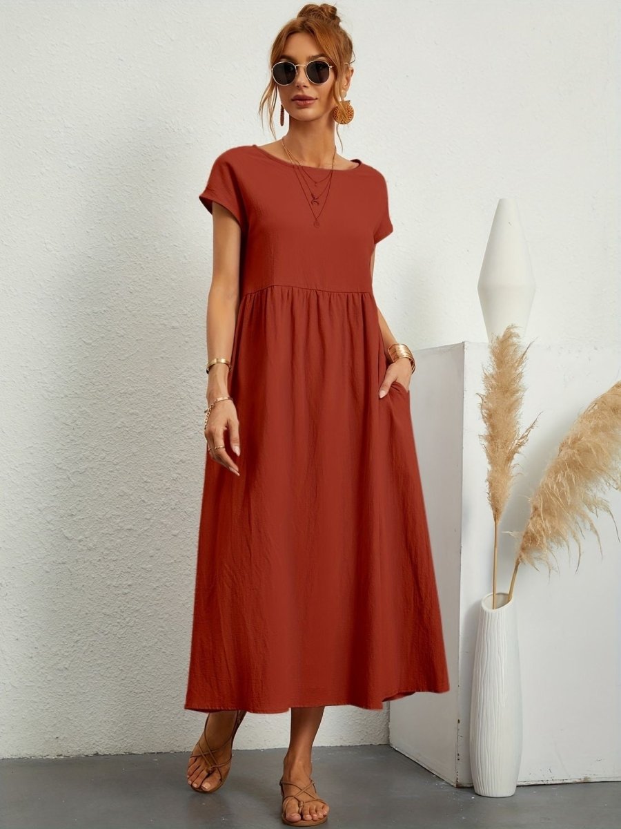 Casual Jurk Dames Ronde Hals Korte Mouwen A-lijn Midi - Wit / Zwart / Donkerblauw - Maelen