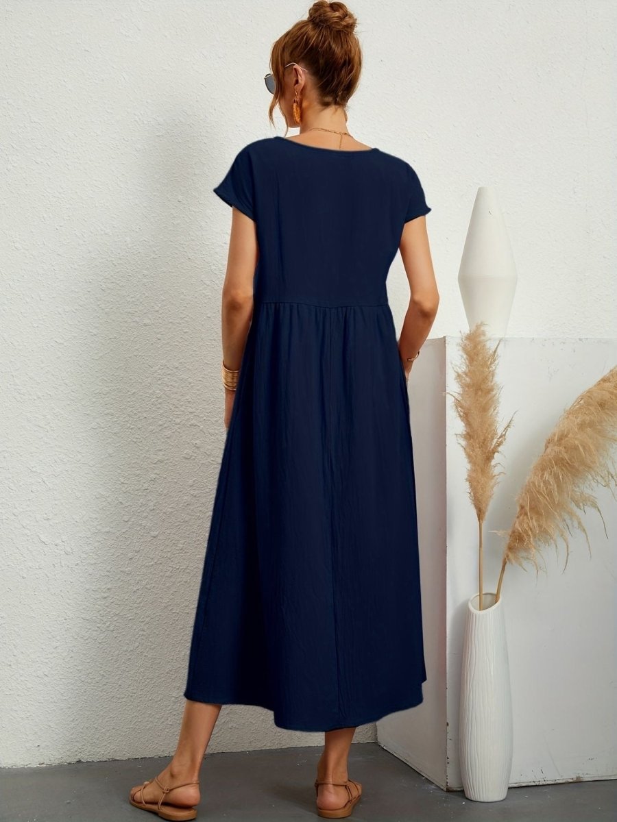 Casual Jurk Dames Ronde Hals Korte Mouwen A-lijn Midi - Wit / Zwart / Donkerblauw - Maelen