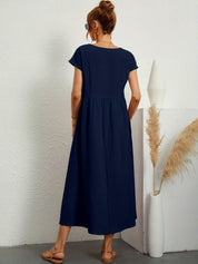 Casual Jurk Dames Ronde Hals Korte Mouwen A-lijn Midi - Wit / Zwart / Donkerblauw - Maelen