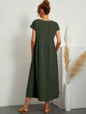 Casual Jurk Dames Ronde Hals Korte Mouwen A-lijn Midi - Wit / Zwart / Donkerblauw - Maelen