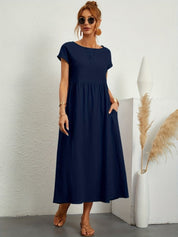 Casual Jurk Dames Ronde Hals Korte Mouwen A-lijn Midi - Wit / Zwart / Donkerblauw - Maelen