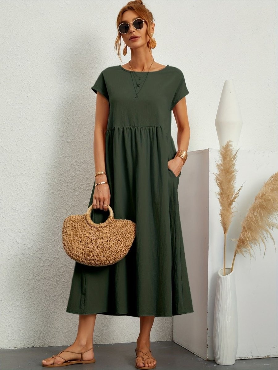Casual Jurk Dames Ronde Hals Korte Mouwen A-lijn Midi - Wit / Zwart / Donkerblauw - Maelen