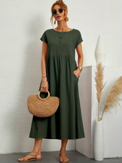 Casual Jurk Dames Ronde Hals Korte Mouwen A-lijn Midi - Wit / Zwart / Donkerblauw - Maelen