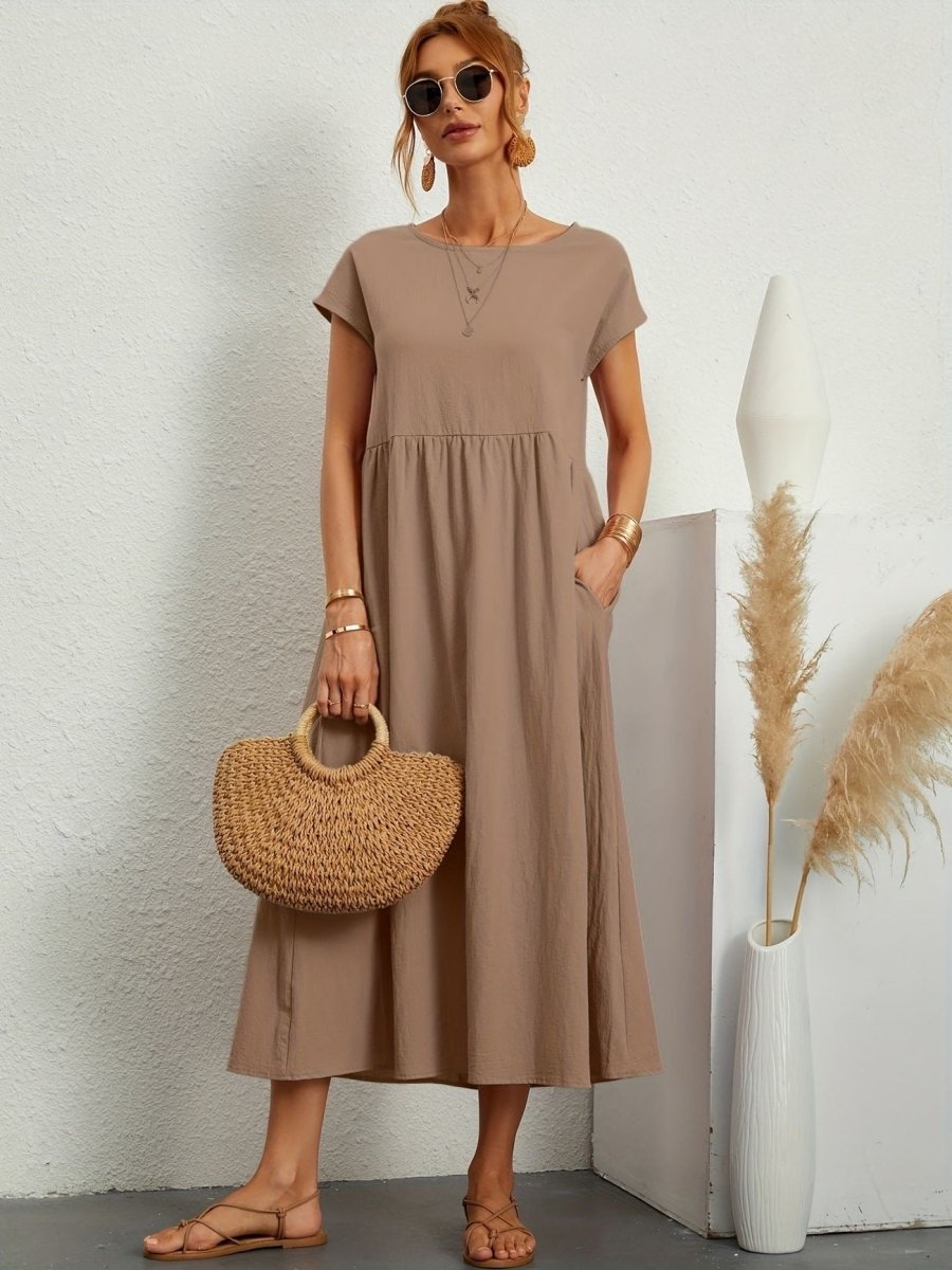 Casual Jurk Dames Ronde Hals Korte Mouwen A-lijn Midi - Wit / Zwart / Donkerblauw - Maelen
