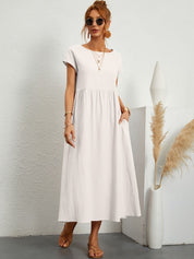 Casual Jurk Dames Ronde Hals Korte Mouwen A-lijn Midi - Wit / Zwart / Donkerblauw - Maelen