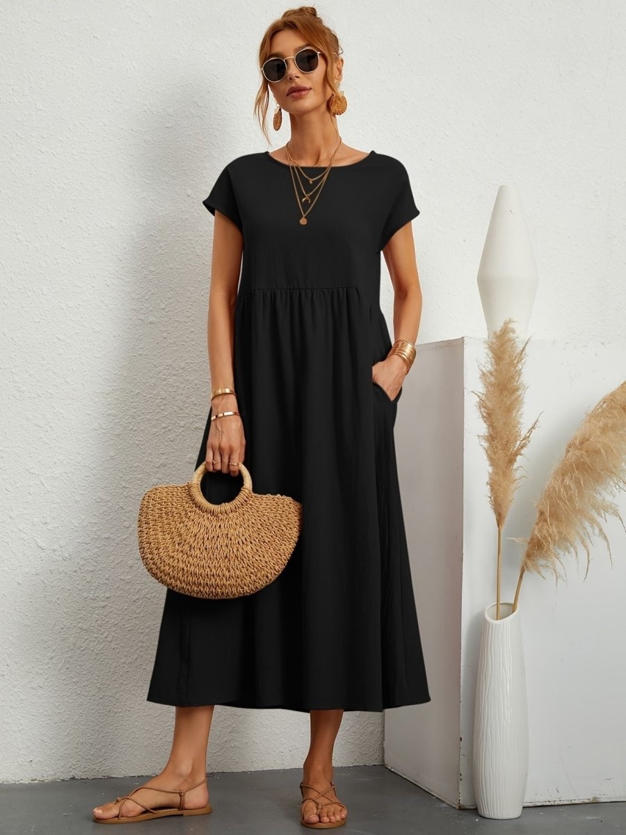 Casual Jurk Dames Ronde Hals Korte Mouwen A-lijn Midi - Wit / Zwart / Donkerblauw - Maelen