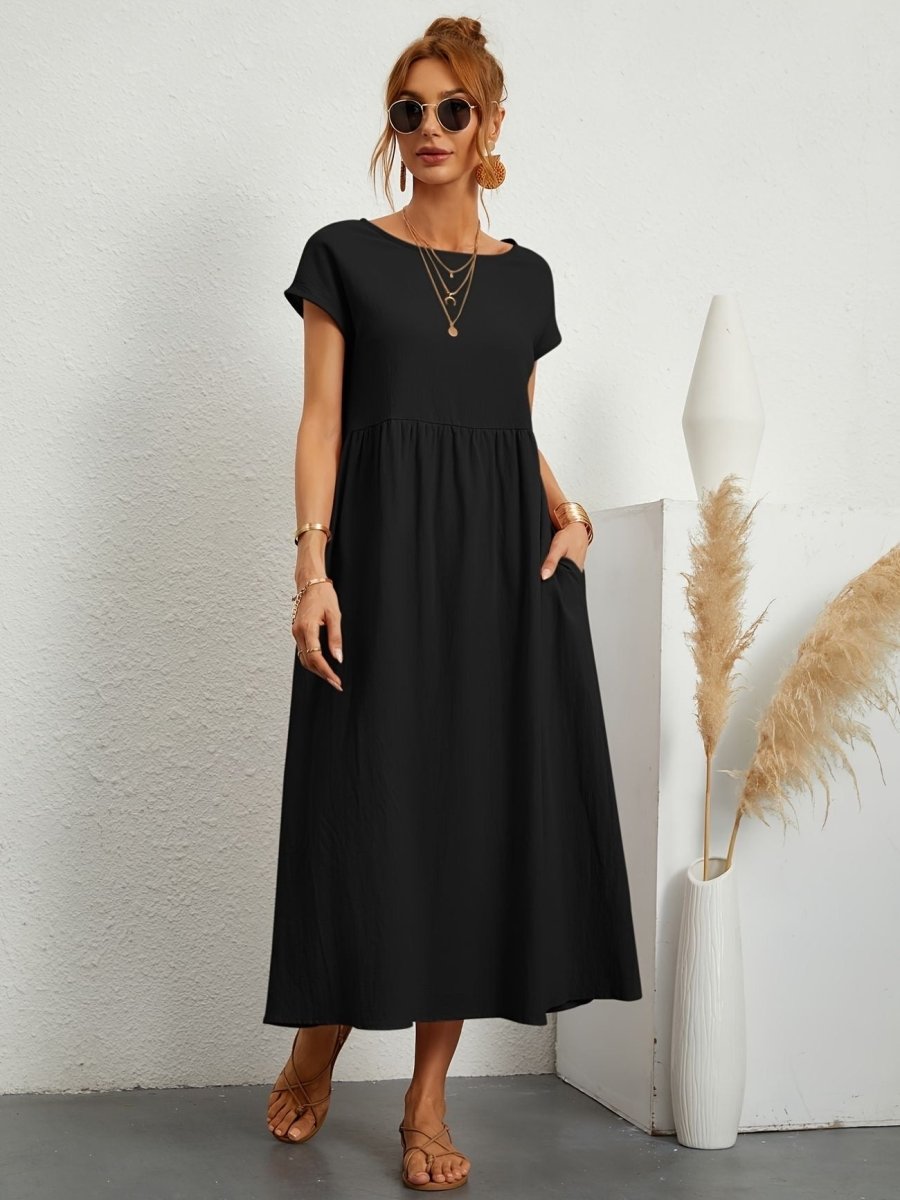 Casual Jurk Dames Ronde Hals Korte Mouwen A-lijn Midi - Wit / Zwart / Donkerblauw - Maelen
