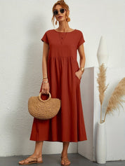 Casual Jurk Dames Ronde Hals Korte Mouwen A-lijn Midi - Wit / Zwart / Donkerblauw - Maelen