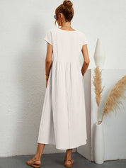 Casual Jurk Dames Ronde Hals Korte Mouwen A-lijn Midi - Wit / Zwart / Donkerblauw - Maelen