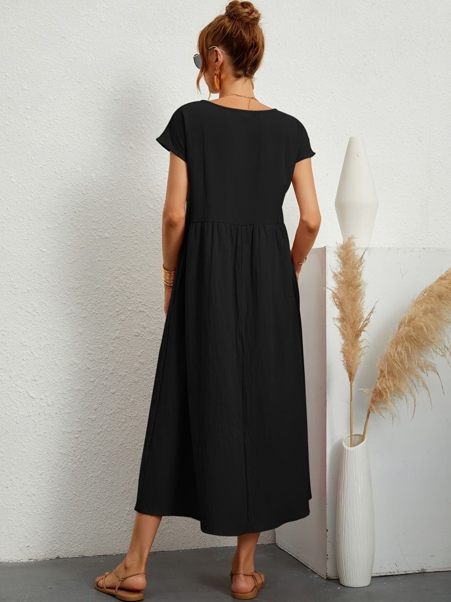 Casual Jurk Dames Ronde Hals Korte Mouwen A-lijn Midi - Wit / Zwart / Donkerblauw - Maelen