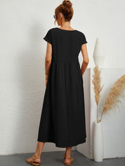 Casual Jurk Dames Ronde Hals Korte Mouwen A-lijn Midi - Wit / Zwart / Donkerblauw - Maelen