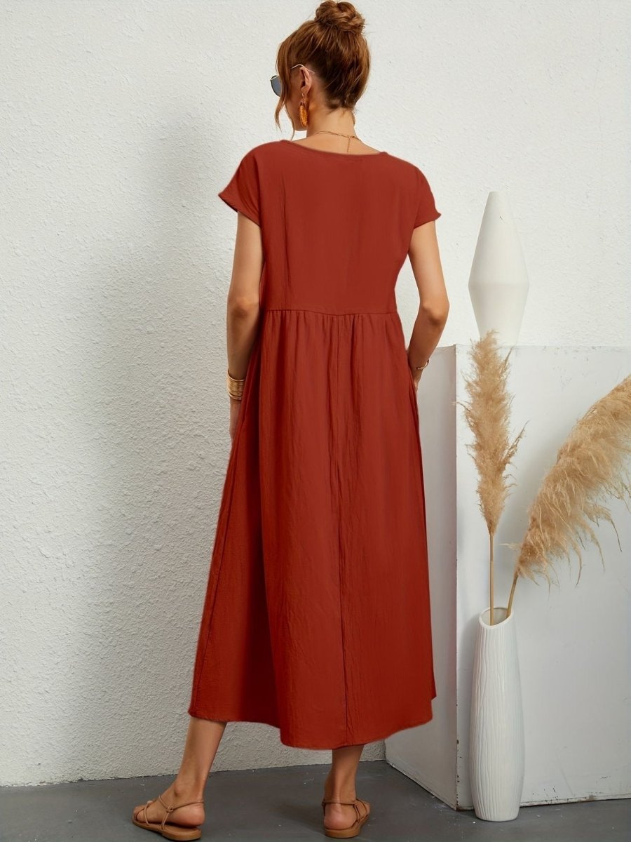 Casual Jurk Dames Ronde Hals Korte Mouwen A-lijn Midi - Wit / Zwart / Donkerblauw - Maelen