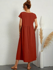 Casual Jurk Dames Ronde Hals Korte Mouwen A-lijn Midi - Wit / Zwart / Donkerblauw - Maelen