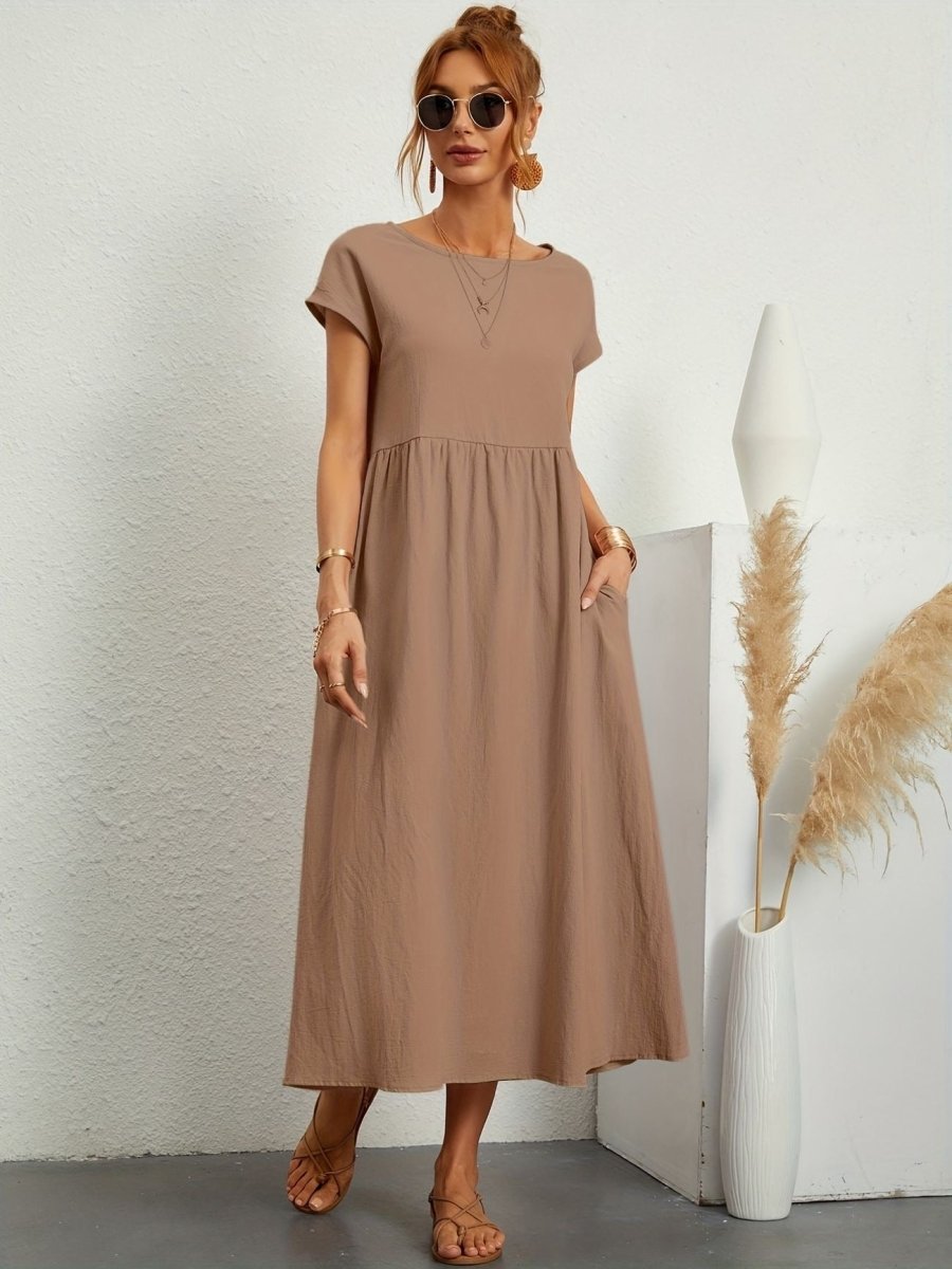 Casual Jurk Dames Ronde Hals Korte Mouwen A-lijn Midi - Wit / Zwart / Donkerblauw - Maelen