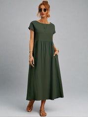 Casual Jurk Dames Ronde Hals Korte Mouwen A-lijn Midi - Wit / Zwart / Donkerblauw - Maelen