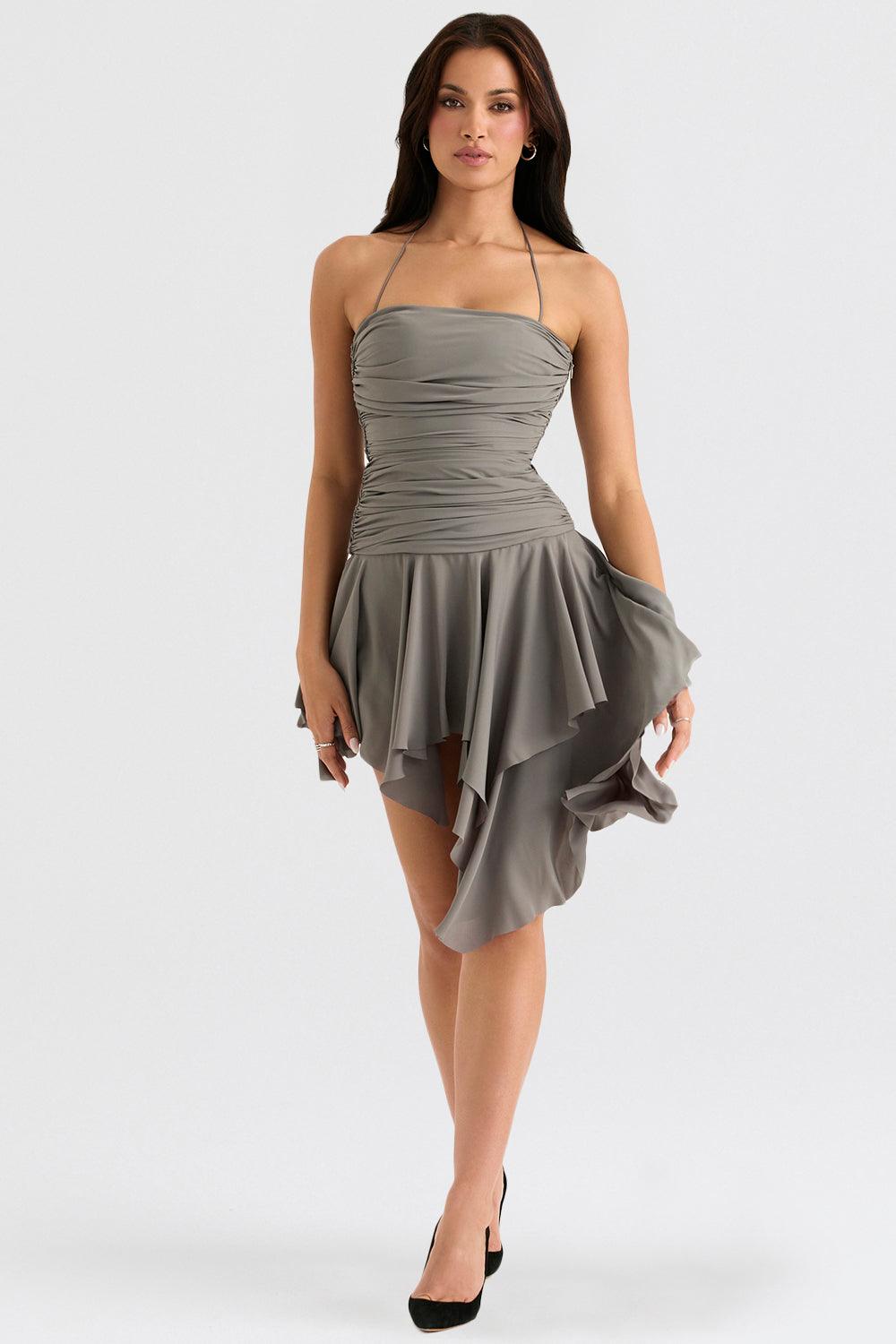 Asymmetrische midi jurk dames, strapless jurk, elegante party jurk | Bella Belucci