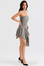 Asymmetrische midi jurk dames, strapless jurk, elegante party jurk | Bella Belucci