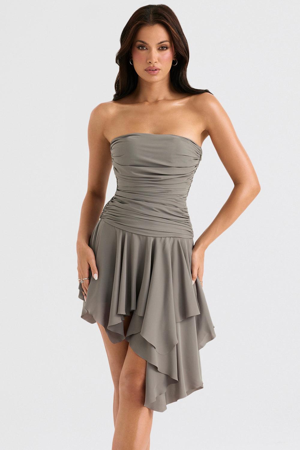 Asymmetrische midi jurk dames, strapless jurk, elegante party jurk | Bella Belucci