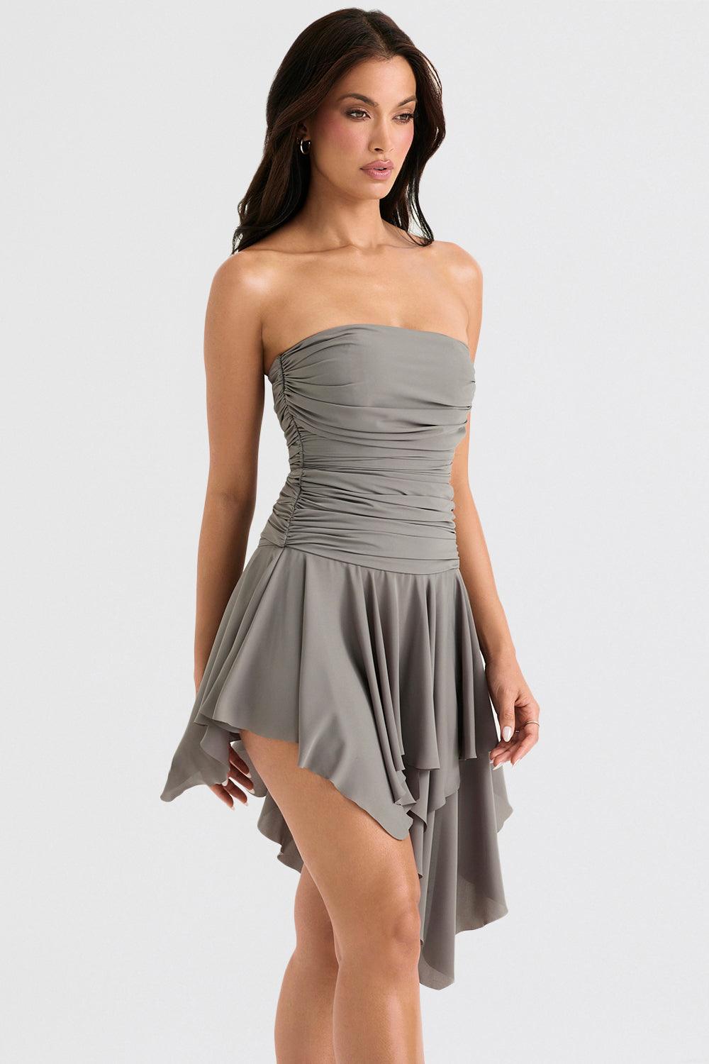 Asymmetrische midi jurk dames, strapless jurk, elegante party jurk | Bella Belucci
