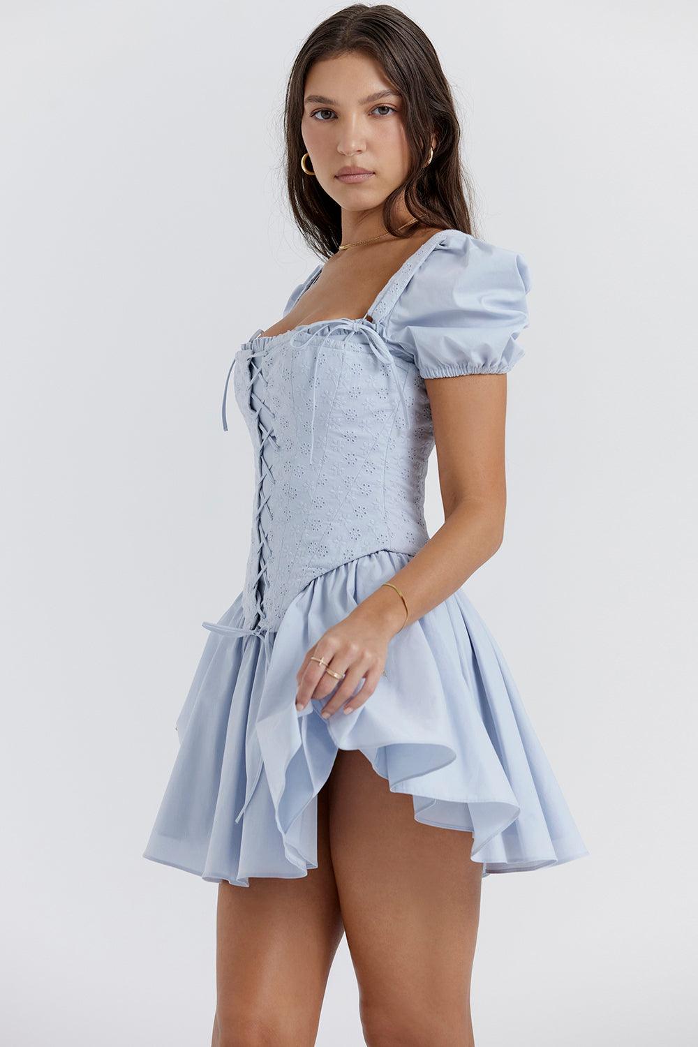 Korset mini jurk dames, broderie jurk, strapless zomer jurk | Bella Belucci