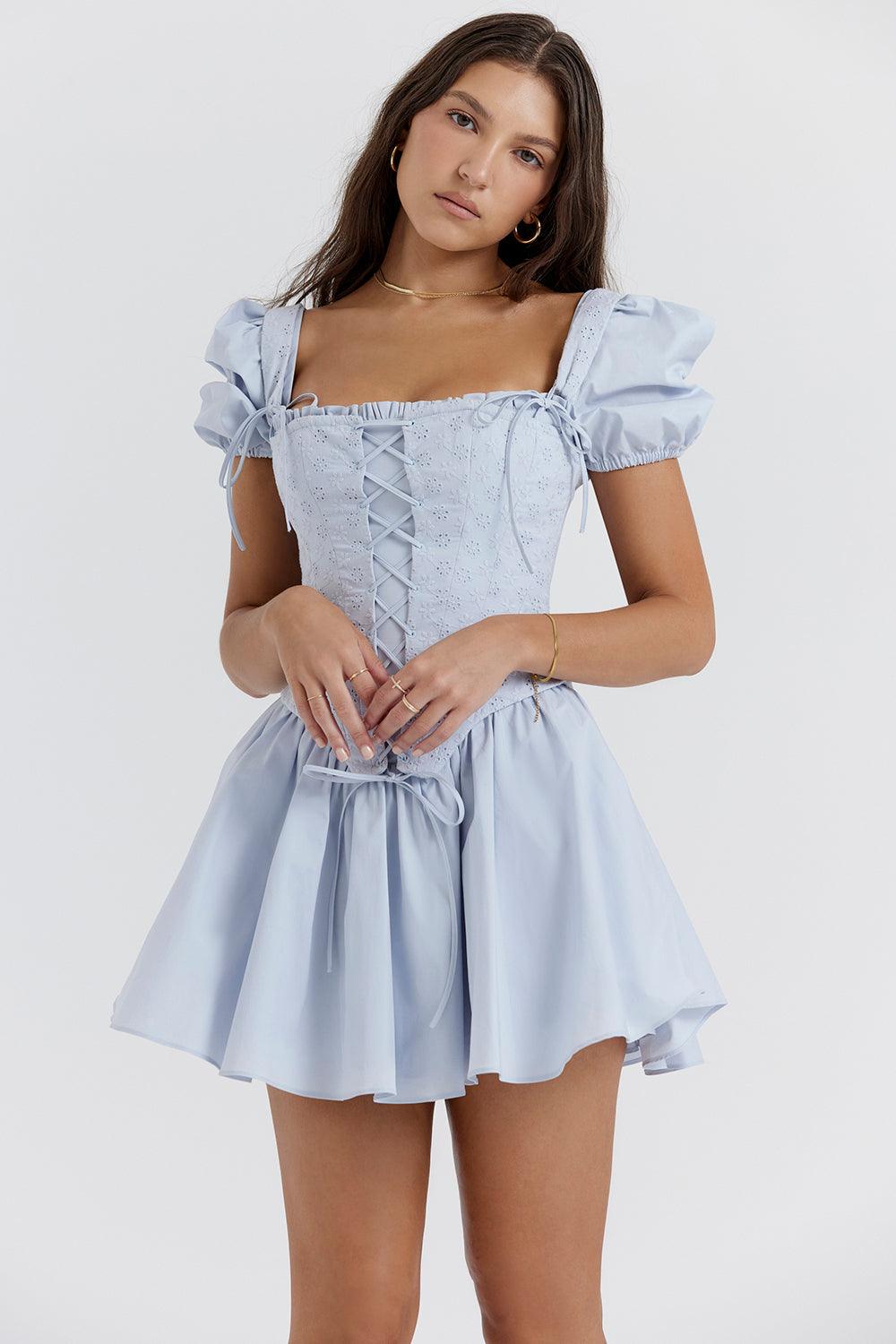 Korset mini jurk dames, broderie jurk, strapless zomer jurk | Bella Belucci