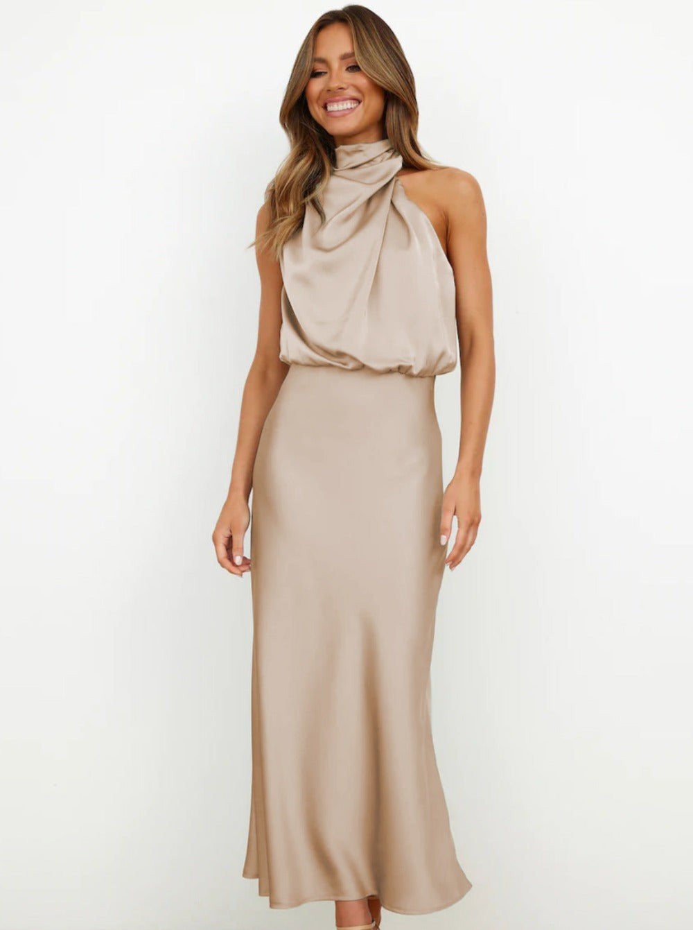 Halter jurk dames elegant, lange avondjurk flowy | Bella Serafina