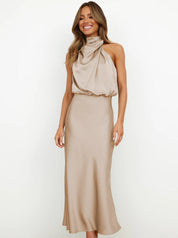 Halter jurk dames elegant, lange avondjurk flowy | Bella Serafina