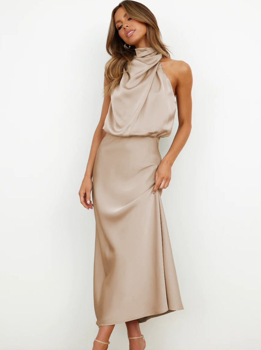 Halter jurk dames elegant, lange avondjurk flowy | Bella Serafina