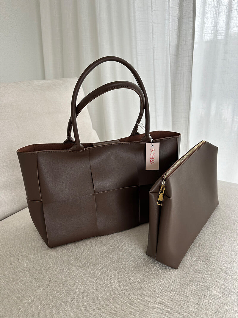 Grote shopper dames tas, geweven handtas, vegan leren tas | Bella Belucci