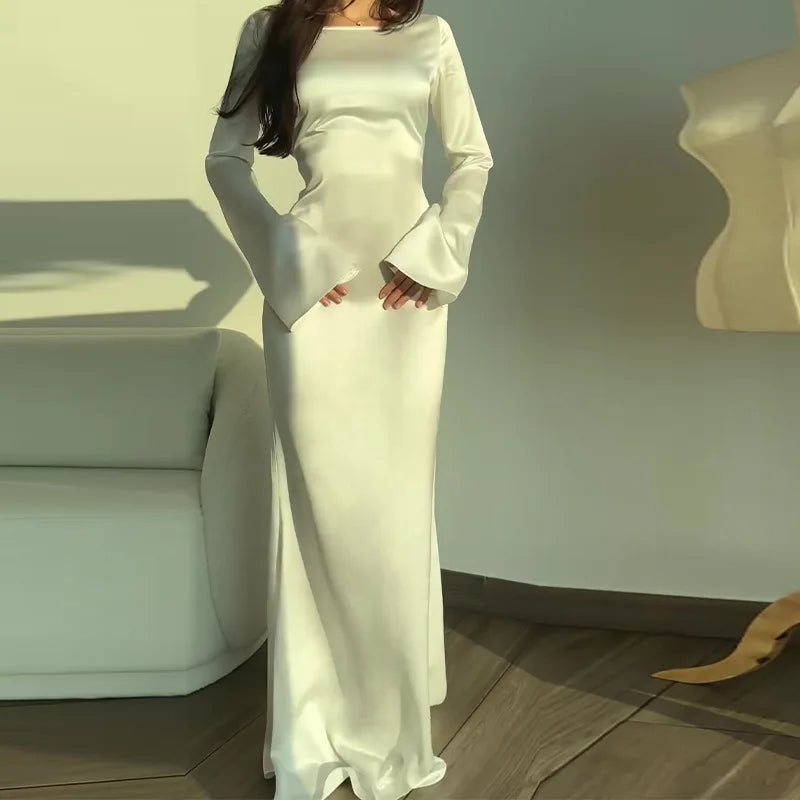 Satijnen maxi jurk dames elegant, lange avondjurk luxe | Bella Mirella
