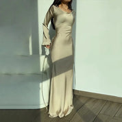 Satijnen maxi jurk dames elegant, lange avondjurk luxe | Bella Mirella