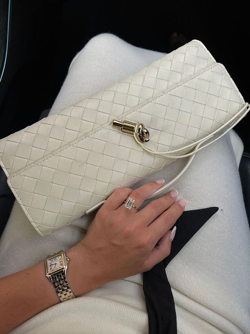 Geweven vegan leren handtas dames, luxe clutch met knoopsluiting | Bella Norvina