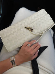 Geweven vegan leren handtas dames, luxe clutch met knoopsluiting | Bella Norvina