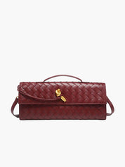 Geweven vegan leren handtas dames, luxe clutch met knoopsluiting | Bella Norvina
