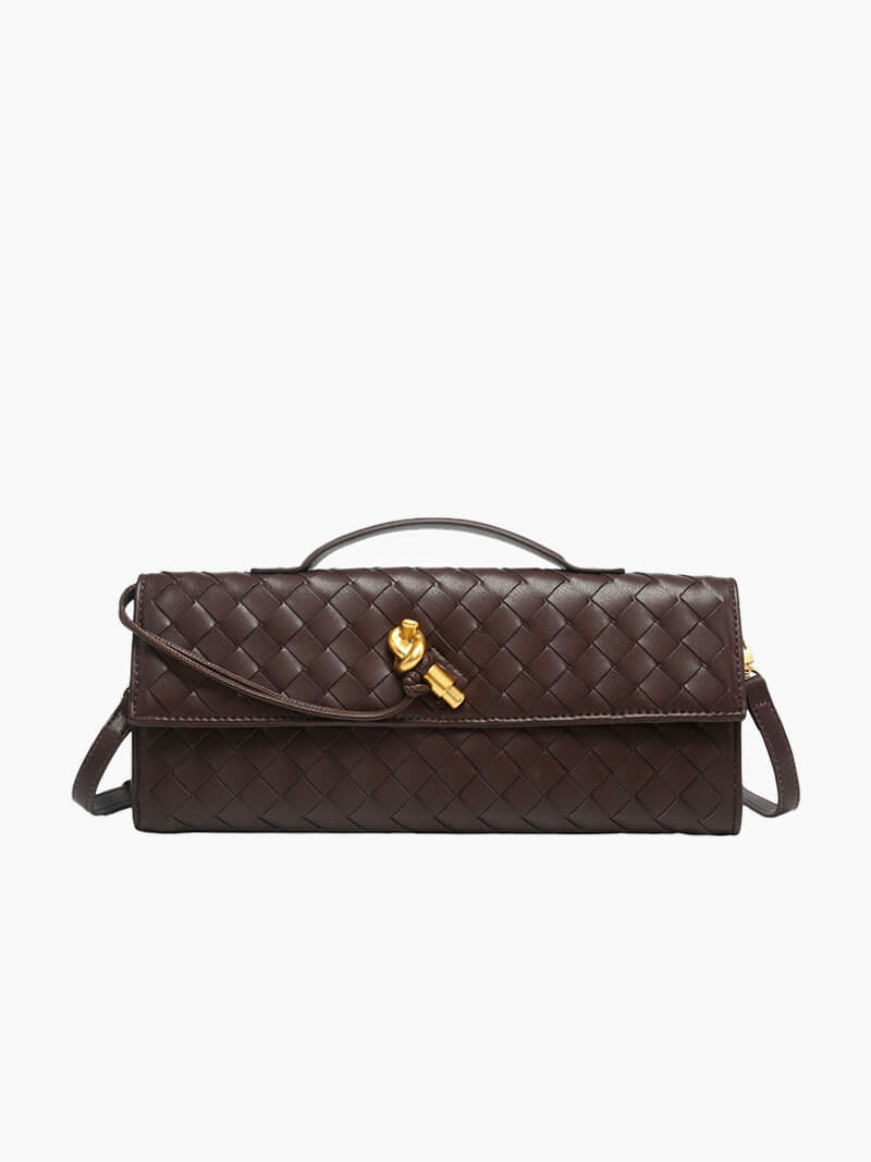 Geweven vegan leren handtas dames, luxe clutch met knoopsluiting | Bella Norvina