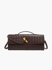 Geweven vegan leren handtas dames, luxe clutch met knoopsluiting | Bella Norvina