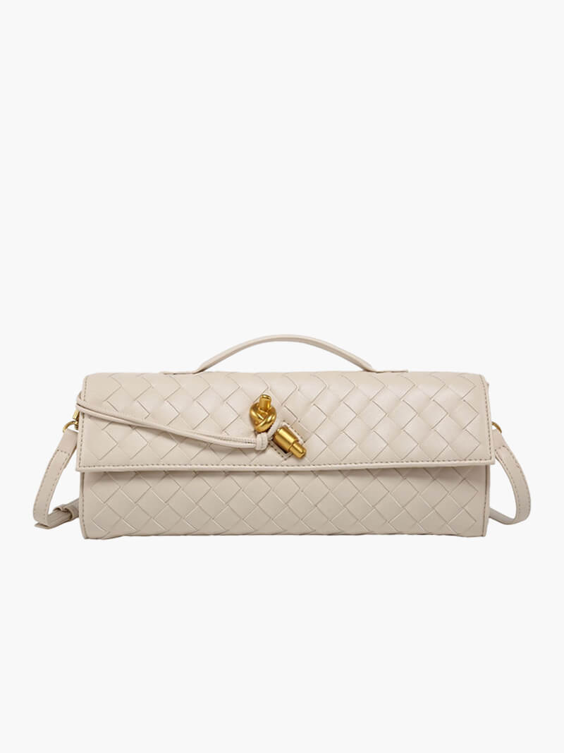 Geweven vegan leren handtas dames, luxe clutch met knoopsluiting | Bella Norvina