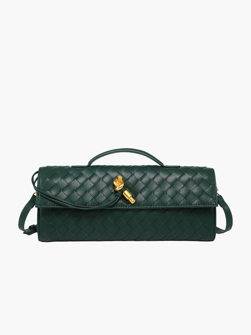 Geweven vegan leren handtas dames, luxe clutch met knoopsluiting | Bella Norvina