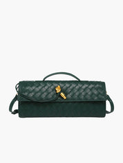 Geweven vegan leren handtas dames, luxe clutch met knoopsluiting | Bella Norvina