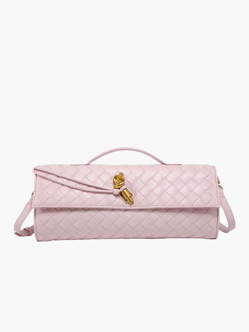 Geweven vegan leren handtas dames, luxe clutch met knoopsluiting | Bella Norvina