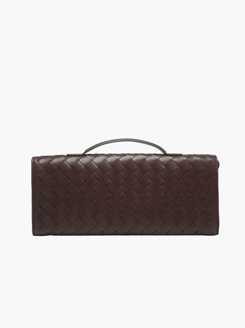 Geweven vegan leren handtas dames, luxe clutch met knoopsluiting | Bella Norvina
