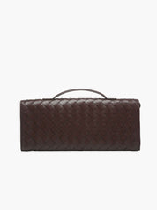 Geweven vegan leren handtas dames, luxe clutch met knoopsluiting | Bella Norvina