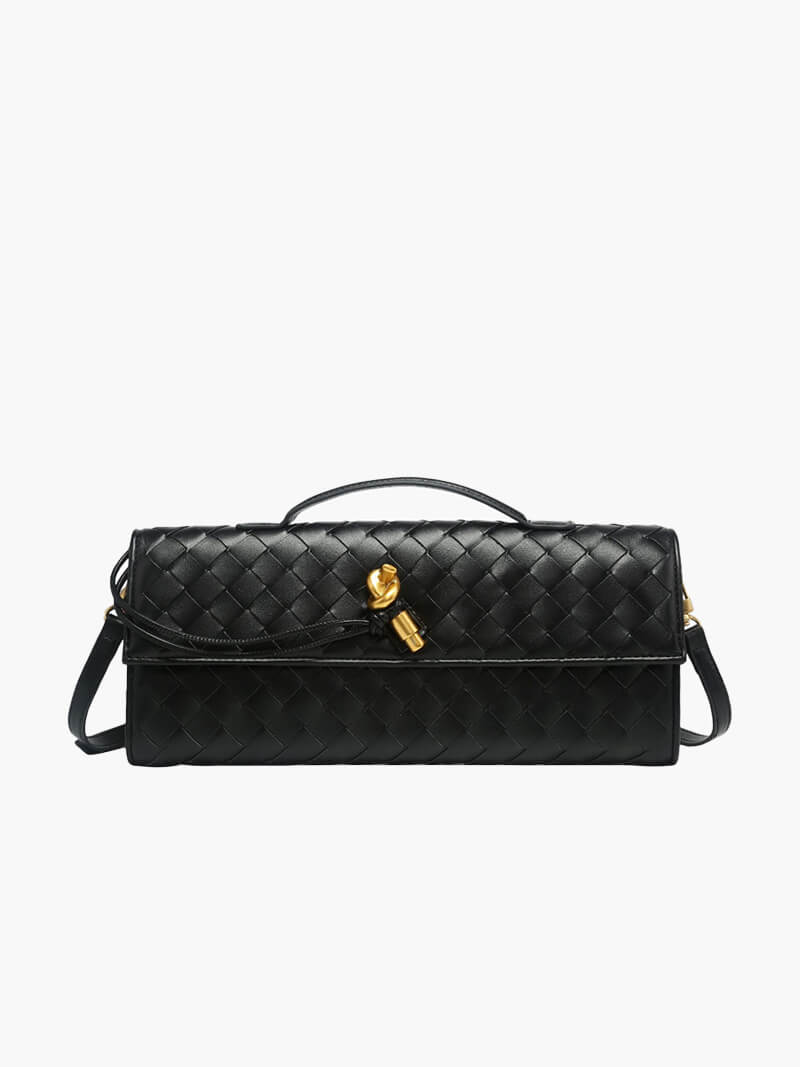 Geweven vegan leren handtas dames, luxe clutch met knoopsluiting | Bella Norvina