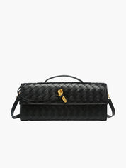 Geweven vegan leren handtas dames, luxe clutch met knoopsluiting | Bella Norvina